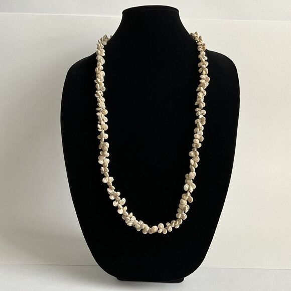 Beige-tonal Continuous Tiny Sea Shell Beaded Pearlescent Necklace 16” - Picture 5 of 9